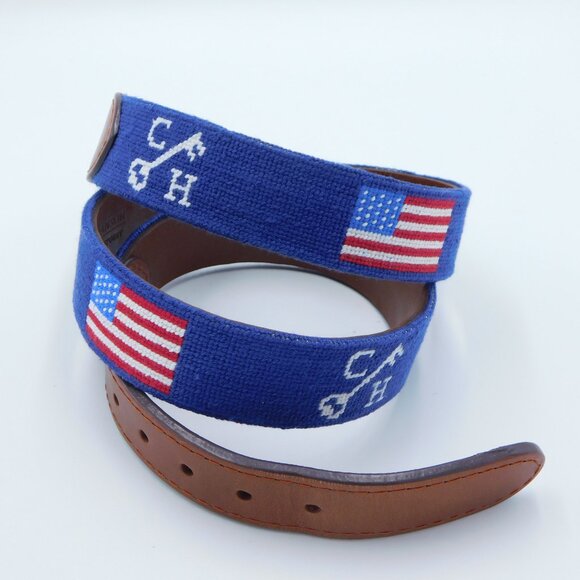 Smathers & Branson US Flag & CH Key Logo Needlepoint Belt | Blue | EUC | 36 - Picture 3 of 9